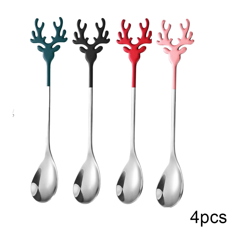 CSCHome 4PCS Christmas Spoons Ice Cream Spoon Coffee Bar Accessories