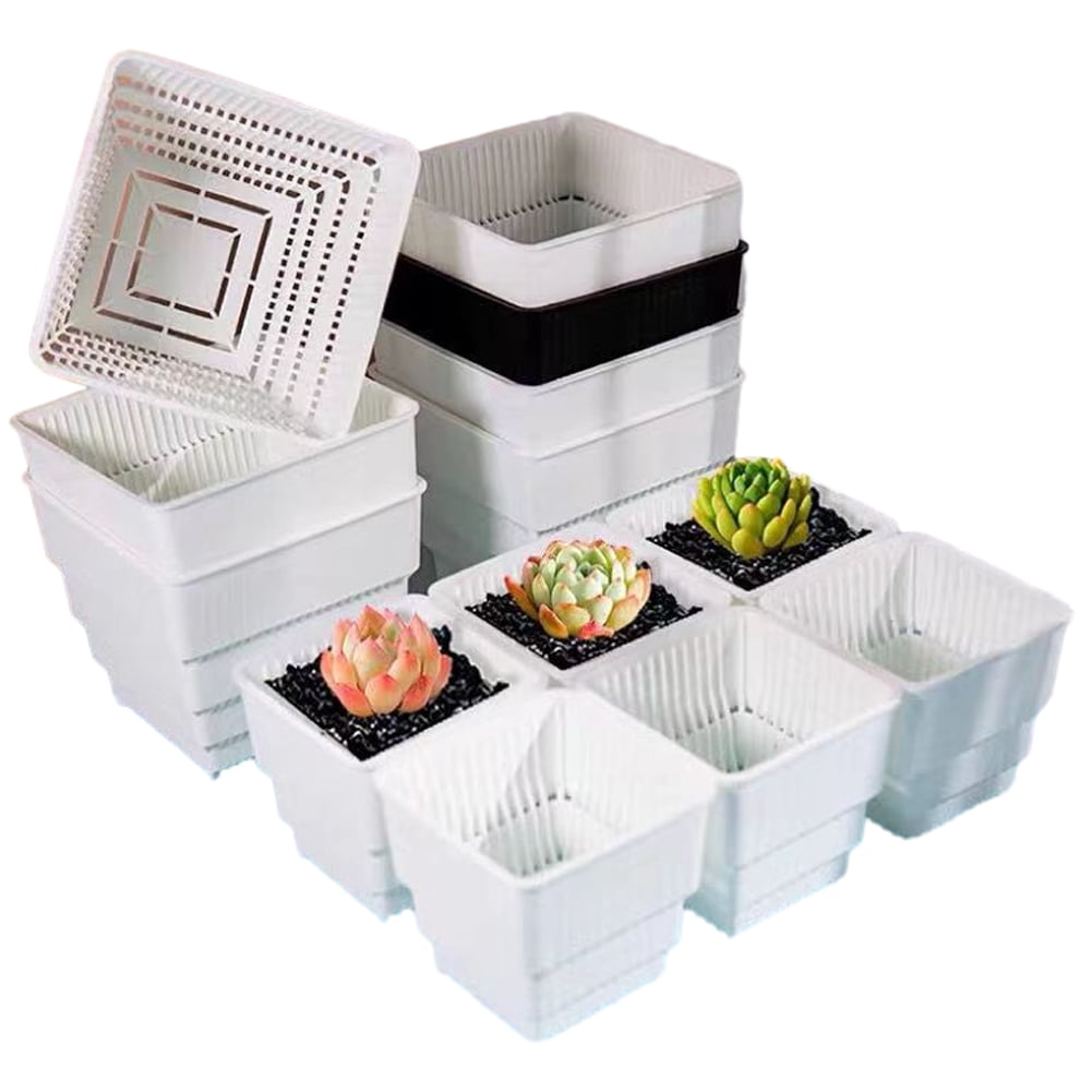 CSCHome 6 PCS Breathable Planter Square Orchid Potting Mix with Drainage Holes for Repotting for Succulents Gardening Home Window Decor