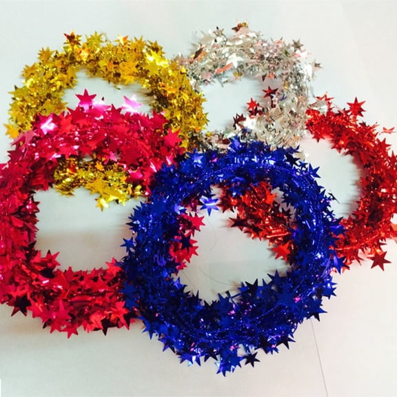 CSCHome 6 PCS Shiny Star Ribbon Decorations, Wire Garland, For Christmas Tree, Holiday Decorations, Family Wedding, Birthday Party