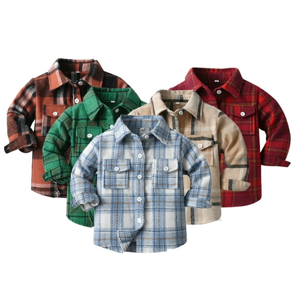 CSCHome 6m-12y Baby Boys Girls Plaid Flannel Shirt with Pockets for Toddler,Warm Kids Long Sleeve Flannel Shirt