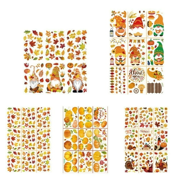 CSCHome 9 Sheets/Set Thanksgiving Fall Window Clings Maple Leaves Pine Cones Oil Painting Window Decals for Autumn Glass Home Decor Static Stickers Decoration Stickers