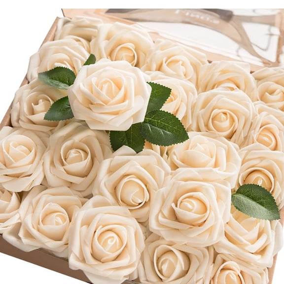 CSCHome Artificial Flowers 25PCS Real Foam Fake Roses for DIY Wedding Bouquets Boxed Roses Wedding Home Decoration Flower Arrangement