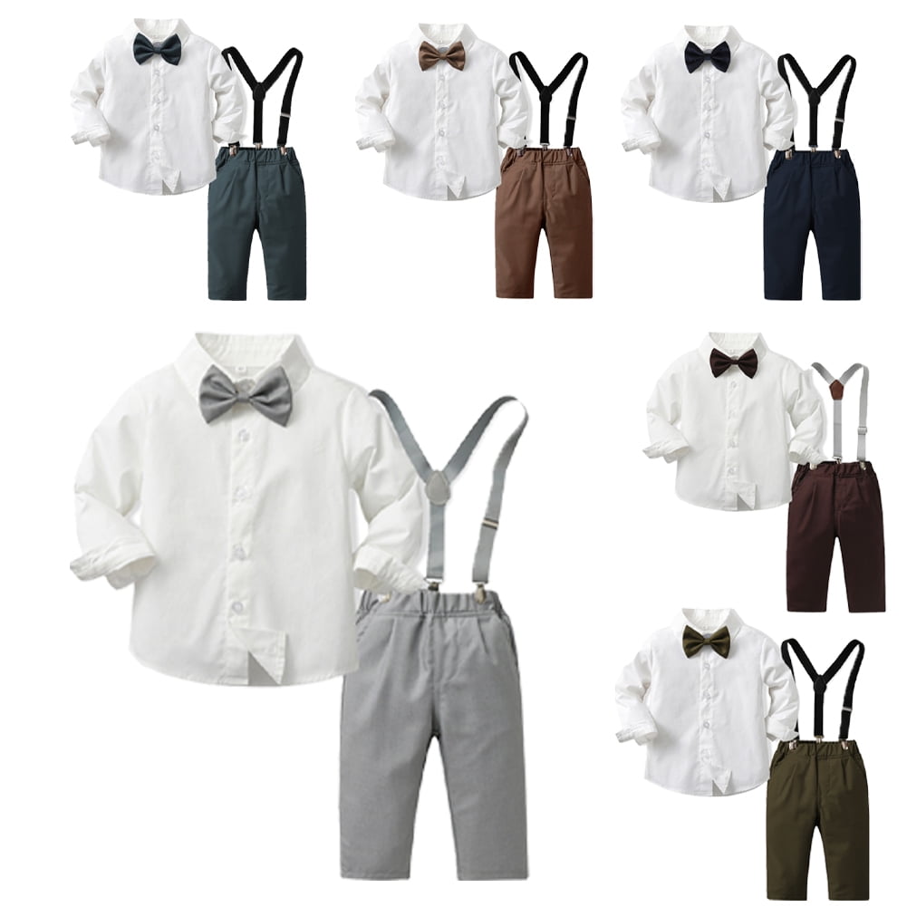 CSCHome Baby Boy Formal Gentleman Outfits for Toddler Boys Wedding Detachable Suspender Pants