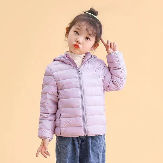 CSCHome Baby Boys Girls Hooded Down Jacket Boys Girls Kids Thicken Warm Winter Coat Outerwear Light Puffer Down Jacket Outwear for Toddler 3-10Y(Pink)