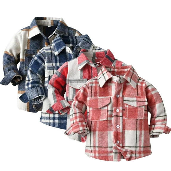 CSCHome Baby Kids Boys Long Sleeve Shirt Newborn Spring Fall Winter Flannel Shacket Jackets Toddler Button down Plaid Shirts Tartan Tops for 6M-9Y