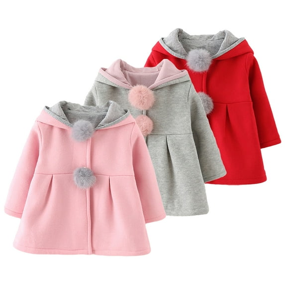CSCHome Baby Newborn Girls Fleece Hooded Jacket Outerwear 6M-4Y Toddler Autumn Winter Hooded Coat Jacket Solid Color Zip up Kid Thick Warm Clothes Tops