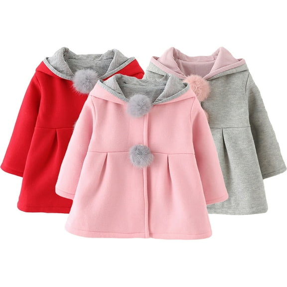 CSCHome Baby Newborn Girls Fleece Hooded Jacket Outerwear 6M-4Y Toddler Autumn Winter Hooded Coat Jacket Solid Color Zip up Kid Thick Warm Clothes Tops
