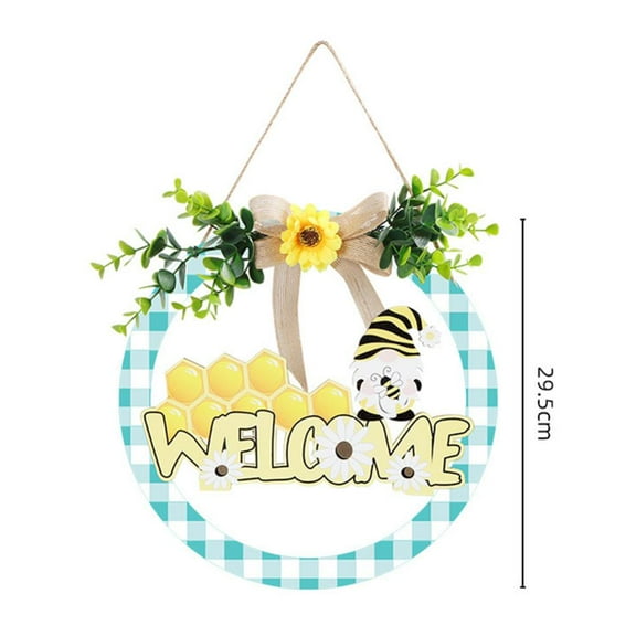 CSCHome Bee Festival Round Frame Wood Sign Rustic Bee Gnomes Wooden Hanging Welcome Sign Wall Hanging Farmhouse