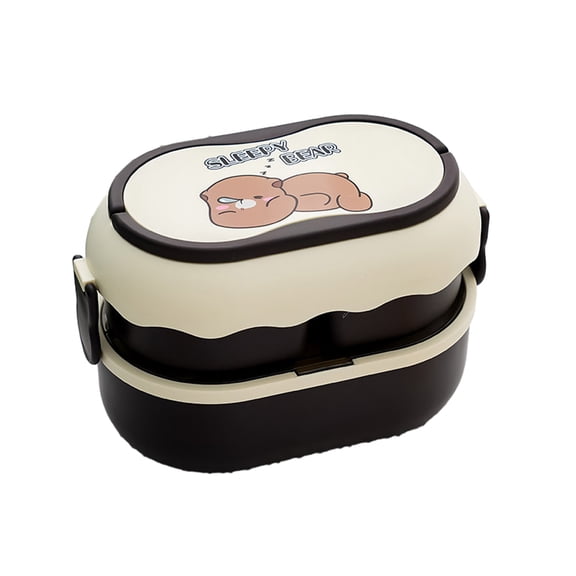 CSCHome Bento Lunch Box Cartoon Pattern Double Layer Bento Box Microwaveable High Temperature Heating Convenient Handle Design, Can Be Used to Carry Around, Suitable for Picnics