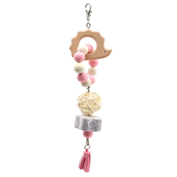 CSCHome Bird Toys Calcium Teething Chewing Toys Made of Stick Wood, Acrylic Beads and Buckskin Tassels, Durable and Long-Lasting Suitable for Small and Medium Size Bird