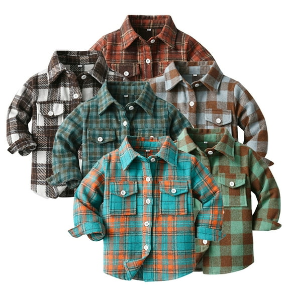 CSCHome Boys Girls Plaid Flannel Cotton Long Sleeves Shirt Tops with Pockets Long Sleeve Plaid Casual Shirts for 6m-12Y