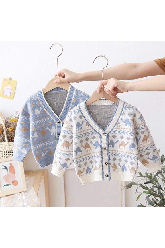 Boys Girls Sweater Cardigan Coat for Kids Cartoon Dinosaur Patterns Soft Knit Cardigan Sweater Buttons V Neck Long Sleeve Kids Boy Clothes Fall Winter 9M-6Y