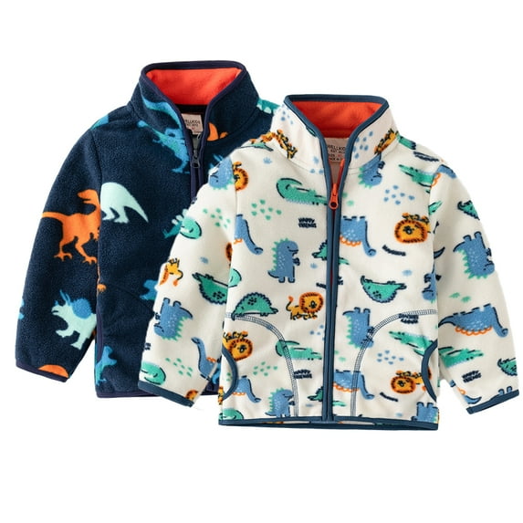 CSCHome Boys Girls Winter Coat for Kids Toddler Fleece Jacket Baby Boys Girls Autumn Winter Zip-Up Long Sleeve Printed Jacket Warm Outerwear Sizes 2-7T