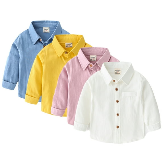 CSCHome Boys Long Sleeve Shirt for Toddler Kids Button Down Jacket Cardigan Spring Autumn Solid Color Baby Shirt Coat Tops for 2-7Years
