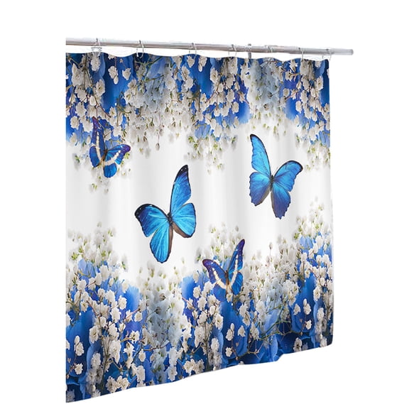 CSCHome Butterfly Shower Curtain, Waterproof Fabric for Bathroom, Shower Curtain Machine Washable, 71X71inch, Blue