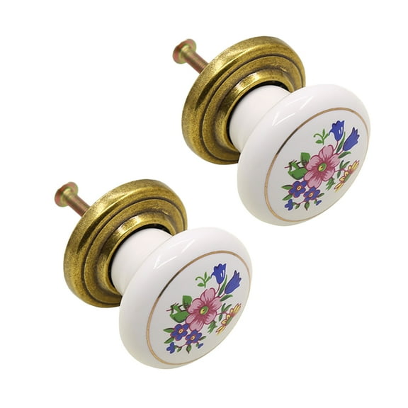 CSCHome Cabinet Knobs Home Rustic Alloy Ceramic Round Single Hole Drawer Knobs Bathroom Dresser Knobs 2PCS