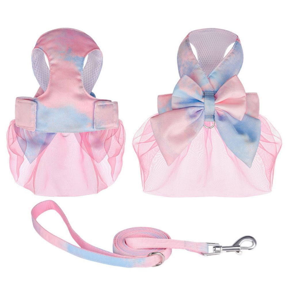 CSCHome Cat Harness Cat Harness and Leash Set Puppy Harness Puppy Leash Bow Pet Chest Strap Back Princess Yarn Dress for Cats Kitten Puppy