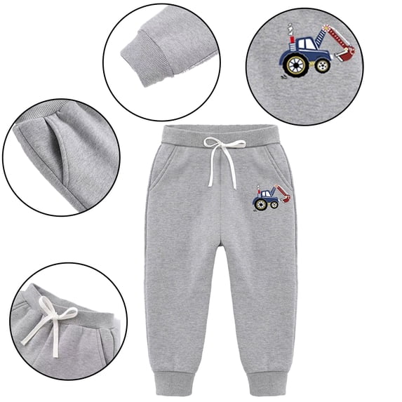 CSCHome Christmas Boys Girls Sweatpants for Kids Toddler Thickened Cotton Jogger Pants with Digger Embroidery Sweatpants for 1-12Y