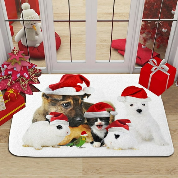 CSCHome Christmas Doormat, Cute Dog Animal Doormat Anti-Slip Carpet Floor Mat Decoration Suitable for Home Bathroom Kitchen Indoor 16x24inch