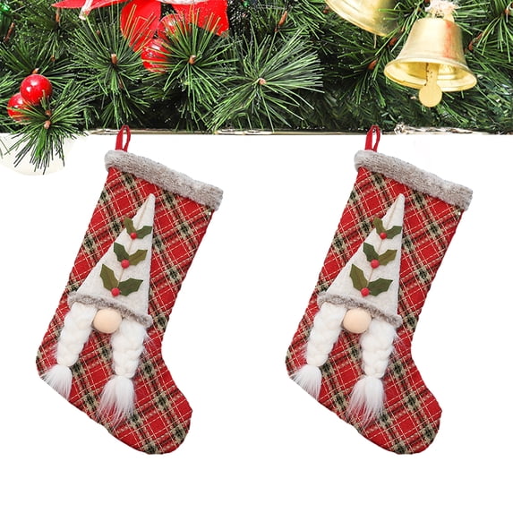 CSCHome Christmas Stock Decorations, Christmas Stockings with Faceless Dolls Decorative, Christmas Tree Decoration for Door Window Hanging Decor