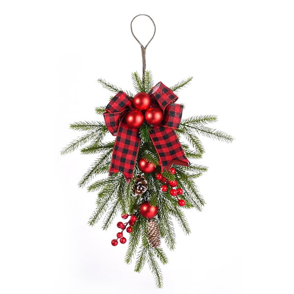 CSCHome Christmas Wreath Cow Horn Wall Hanging Window Rattan Circle Pine Cone Door Hanging Decorative Christmas Wreath