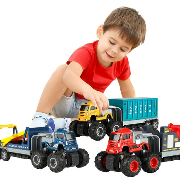 CSCHome Construction Site Vehicles Toys for 3+ Year Old Boys with Movable Joints Construction Trucks Toy Set for Indoor Outdoor