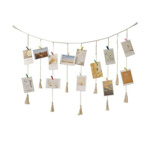 CSCHome Dorm Wall Decor Cubicle Decor Boho Office Decor Hanging Decor Original Color Heart Wooden Bead Photo Organizer