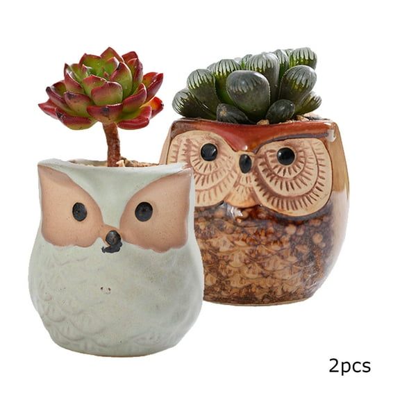 CSCHome Durable Flower Pots Succulents Plants Pots 2PCS Owl Planter Ceramic Flower Pots