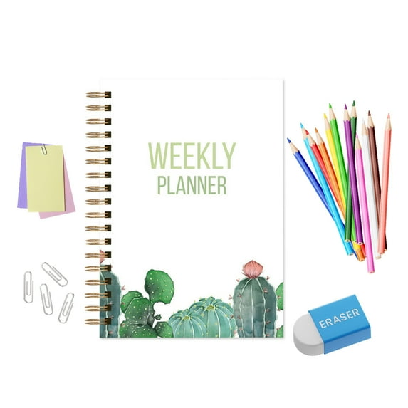 CSCHome Durable Planner 2023-2024, Coil A5 Notebook, Fine Floral Printing Hard Cover Weekly Planner , Flat 180° Spreadable for Students, Office Workers