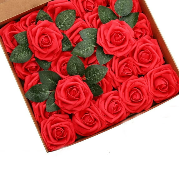 CSCHome Fake Flowers Simulated Foam Roses Reusable Artificial Bouquets Flowers for Holiday Party ,Baby Shower Daily Home Decor 25PCS