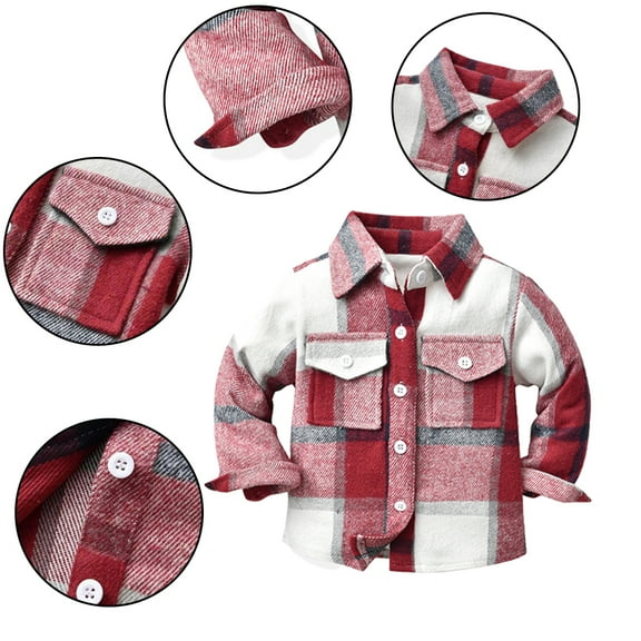 CSCHome Fall Kids Plaid Shirt for Boys Girls,Winter Warm Shirt Long Sleeve Button down for Toddler 6M-9Y