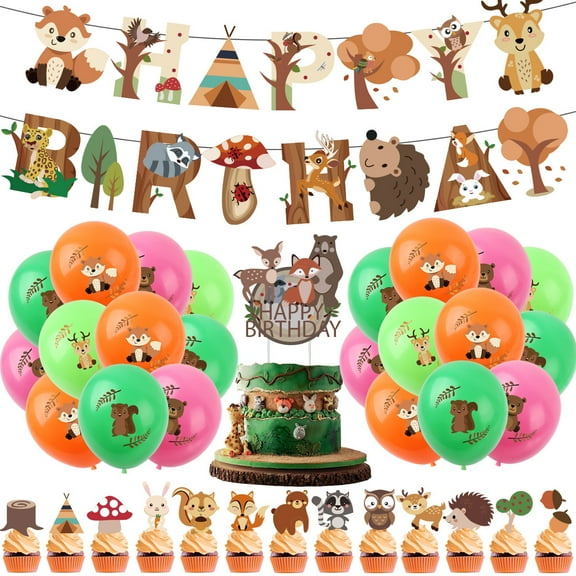CSCHome Forest Animals Theme Birthday Party Supplies Birthday Party Decor, Happy Birthday Banner Kids Favorite Birthday Decor