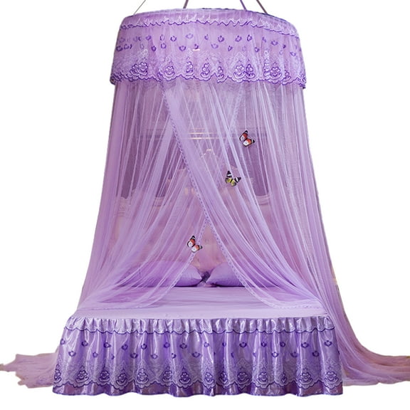 CSCHome Girls Bedspread Bedroom Decor, Princess Lace Lace Room Decor Bed Curtain Bed Canopy (Purple)