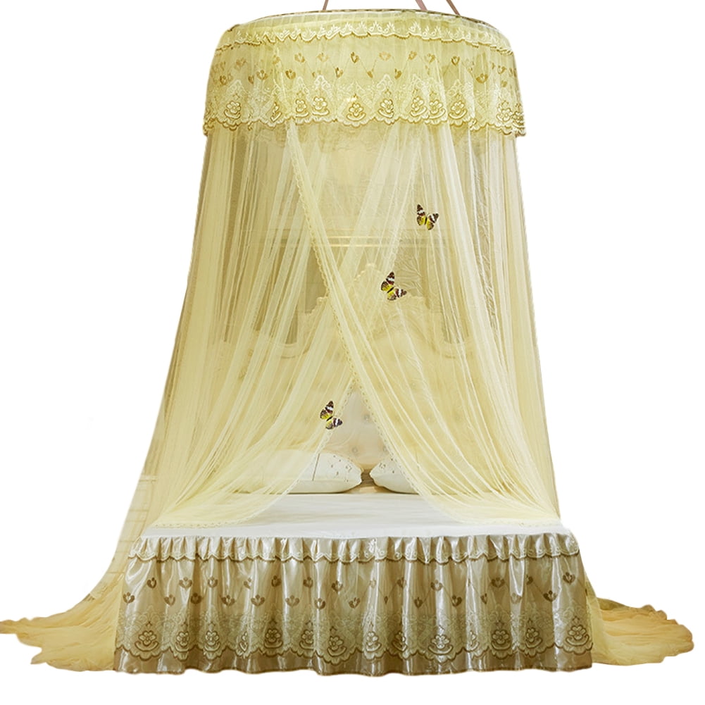 CSCHome Girls Bedspread Bedroom Decor, Princess Lace Lace Room Decor Bed Curtain Bed Canopy (Yellow)