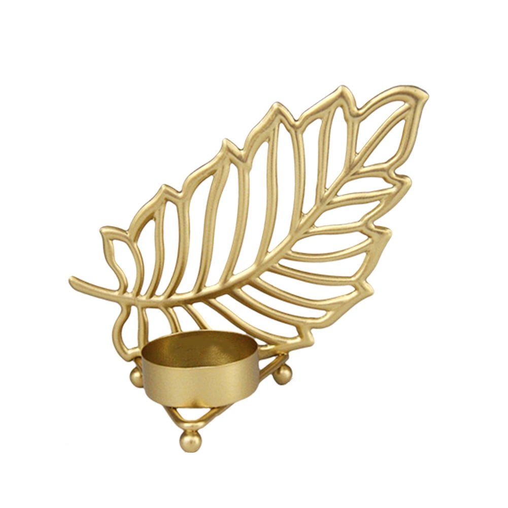 CSCHome Gold Iron Candle Holder Leaf Design Candle Holder for Wedding