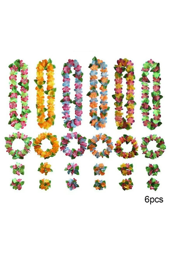 Hawaiian Lei Bracelet Set Hawaiian Lei Headdress Necklace Bracelet Party Supplies Summer Beach Holiday Birthday Party Favors Decorations 6PCS