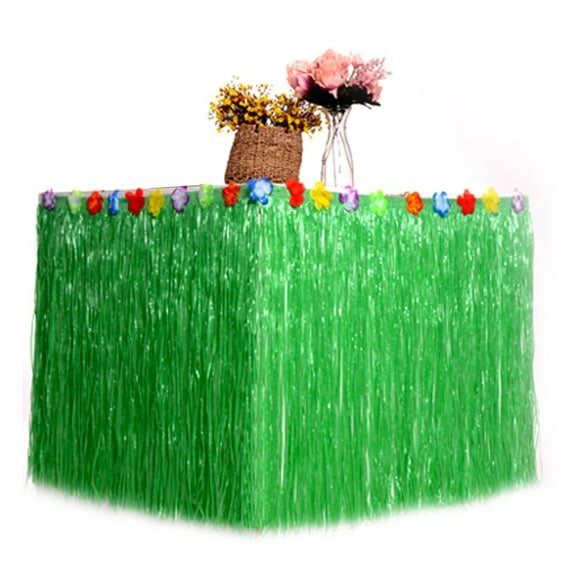 CSCHome Table Skirt 9ft Grass Table Skirt for Hawaiian Party Theme Tropical Birthday Party Decorations Supplies (Green)