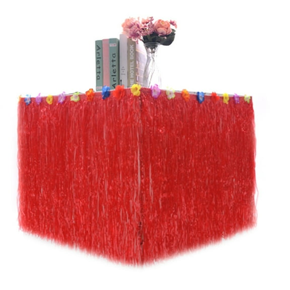 CSCHome Hawaiian Themed Party Table Skirt Durable Plastic Grass Table Skirts Tropical Theme Decor