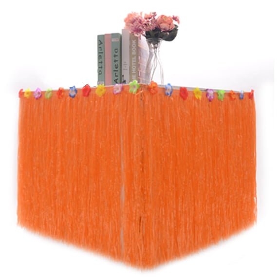 CSCHome Hawaiian Themed Party Table Skirt Durable Plastic Grass Table Skirts Tropical Theme Decor