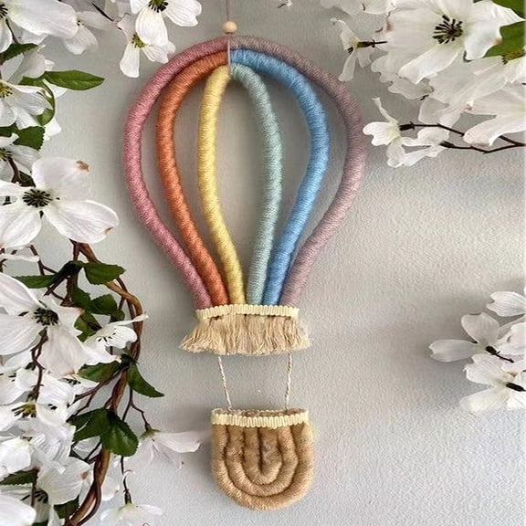 CSCHome Hot Air Balloon Rainbow Wall Hanging,Kids Room Wall Decoration,Macrame Ring Tassel Scene Pendants