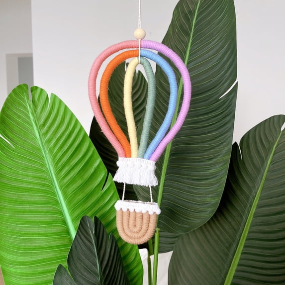 CSCHome Hot Air Balloon Rainbow Wall Hanging,Kids Room Wall Decoration,Macrame Ring Tassel Scene Pendants