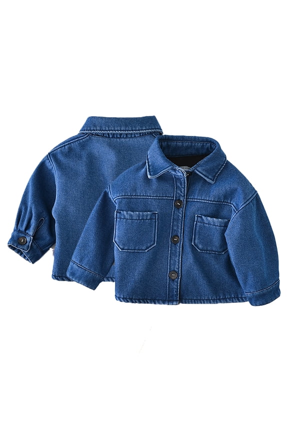 Infant Baby Toddler Girl Boy Denim Jacket Kids Winter Casual Thick Fleece Lined Denim Jacket Warm Casual Jean Clothes