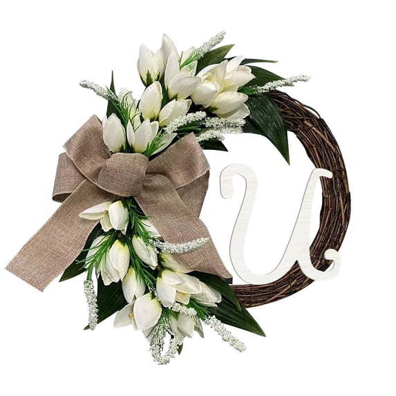 CSCHome Innovative 26 Letters Decorative with Bow Knot Rattan Garland Door Hanging Home Decordoor Wall Garden Decoration All Seasons