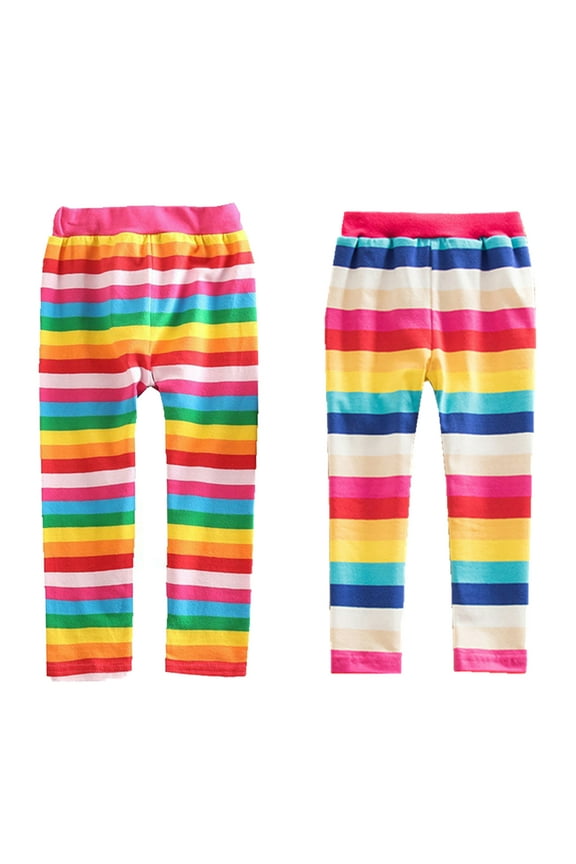 Kids Baby Girls Leggings Rainbow Striped Casual Tights Pants Toddler Stretchy Pant Stripes Printed Pants Size 2-8Years