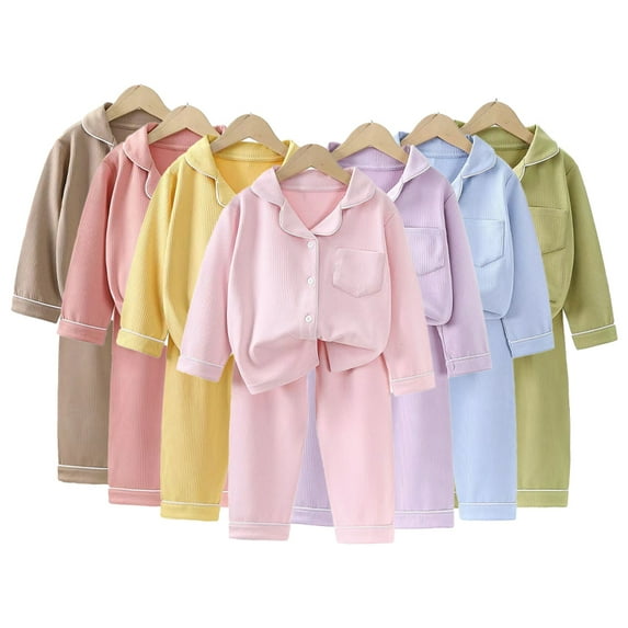CSCHome Kids Boy Girl Pajamas Set Autumn Basic Cotton Sleepwear Pjs 2PCS Toddler Casual Sleepwear Closure Tops and Pants Set for 1-16 Years Old