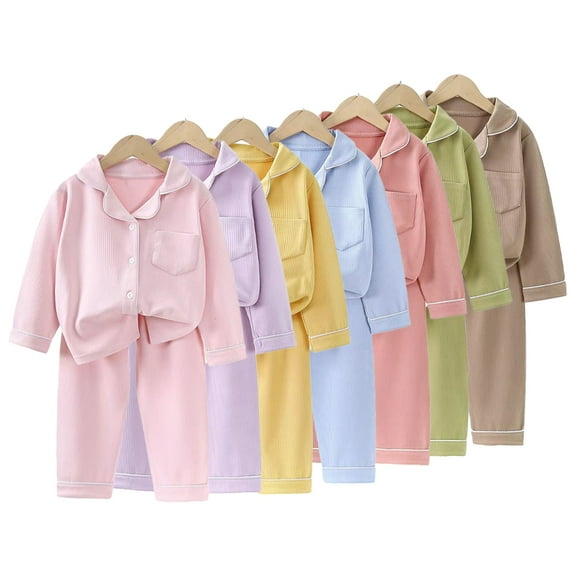CSCHome Kids Boy Girl Pajamas Set Autumn Basic Cotton Sleepwear Pjs 2PCS Toddler Casual Sleepwear Closure Tops and Pants Set for 1-16 Years Old