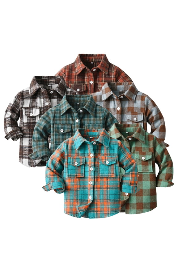 Kids Plaid Flannel Shirt for Boys, Fashion Long Sleeve Button down Casual Plaid Shirt 6m-12Y Casual Shirts for Boys Girls