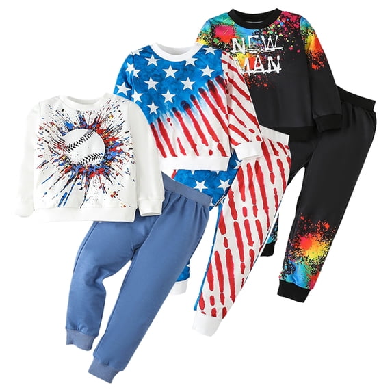 CSCHome Kids Toddler 2Pcs Sweatshirt Sweatpants Outfit for Boys Girls,Kid Track Suits 1-7Y Baby Spring Fall Tracksuits Jogger Pants Set Printing Long Sleeve Pullover Sweatsuit+ Pants