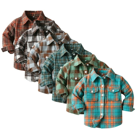 CSCHome Kids Toddler Plaid Shirts Coats for Boys Girls 6M-12Y Baby Flannel Shirt Jacket Button down Long Sleeve Shacket Fall Outwear Tops