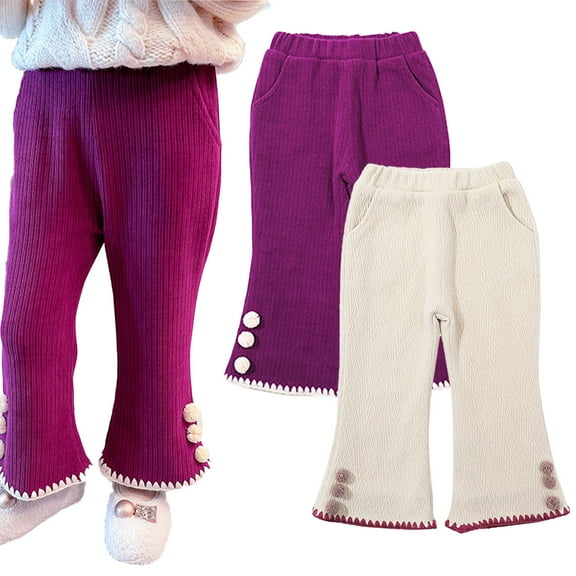 CSCHome Kids Toddler Winter Flare Leggings Pants for Girls Baby Warm Trousers Solid Color Thick Fleece Bottoms for 1M-10Y